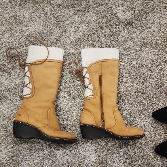 UGG Shoes - UGG Tan Boots with White Knit Accents